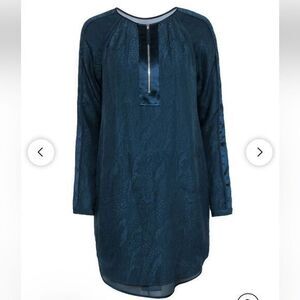 Rebecca Taylor Women's Dark Teal 100% Silk Zipper Front Dress Size 4 Long Sleeve